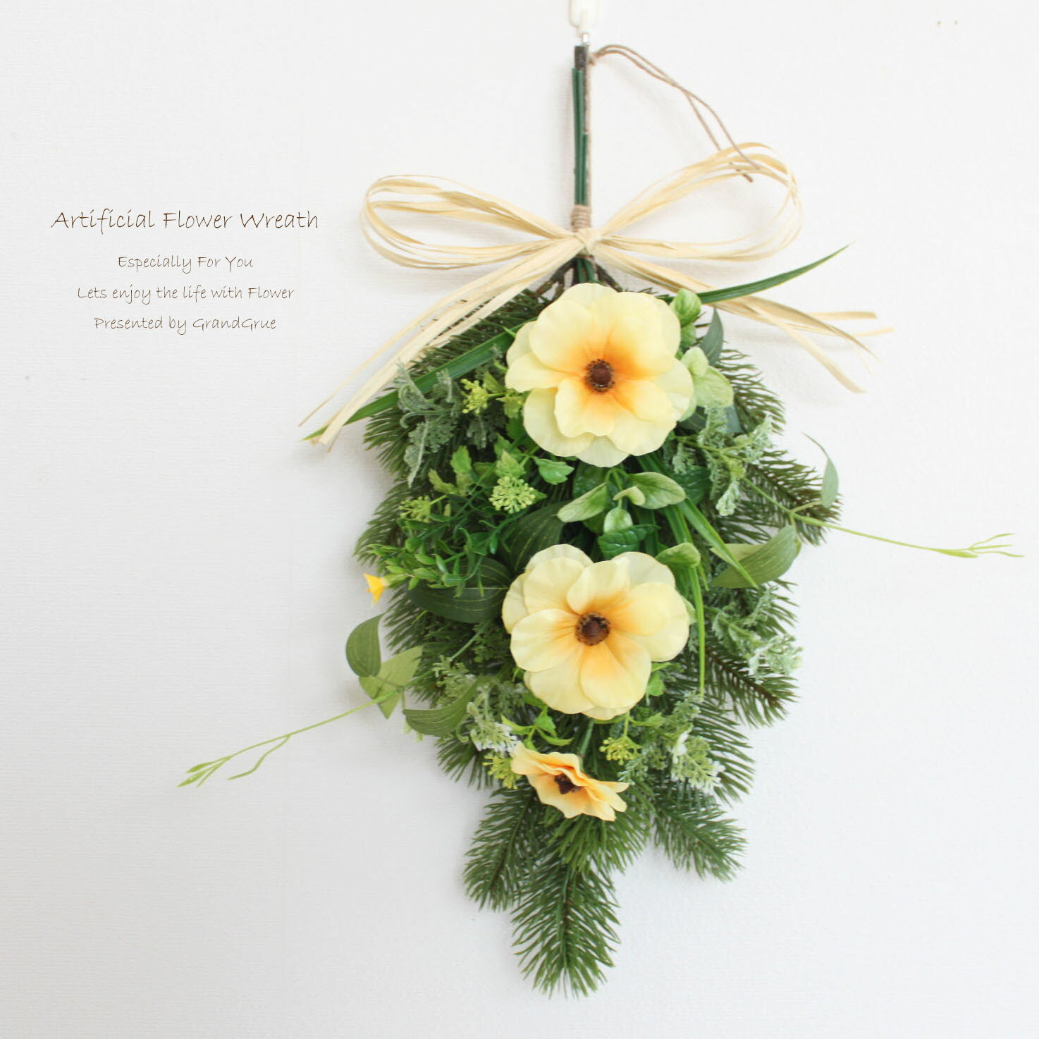 ラナンキュラス 春 リース スワッグ アーティフィシャルフラワー 玄関飾り 造花