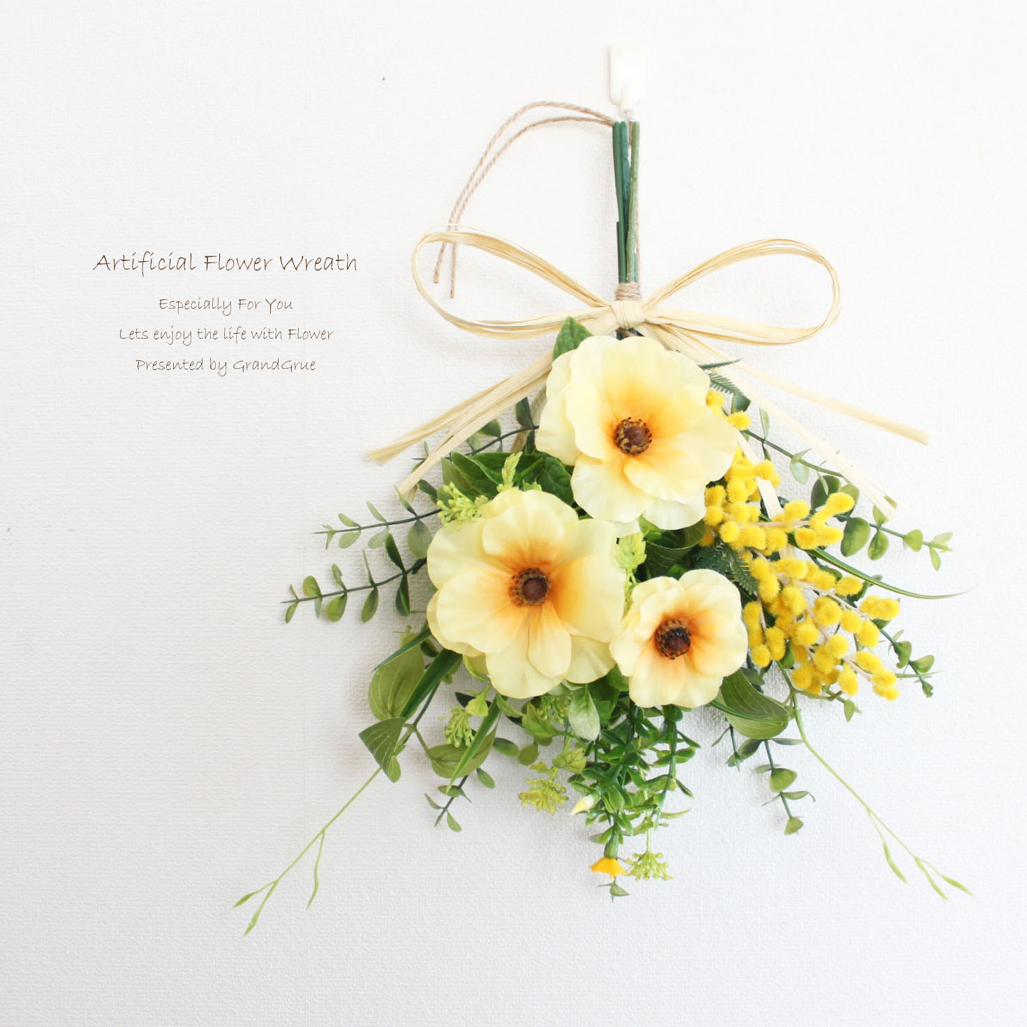 樂天商城 - ラナンキュラス ミモザ 春のスワッグリース 玄関 造花