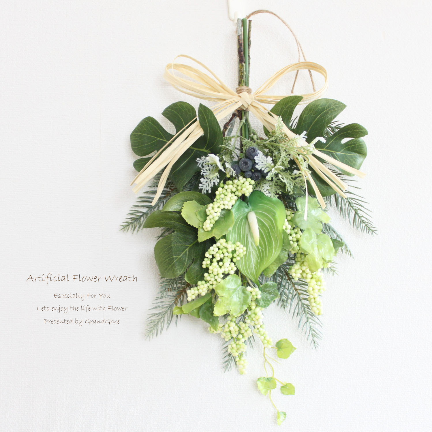 樂天商城 - SALE♪アンスリューム ワイルドベリー モンステラ リース スワッグ アーティフィシャルフラワー 玄関飾り 造花 観葉植物