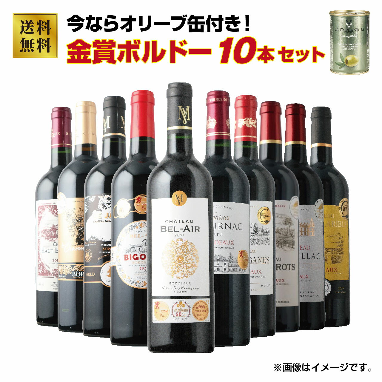 【ソムリエ】\今ならオリーブ缶付き!/金賞ボルドー赤ワイン10本アソートセット!