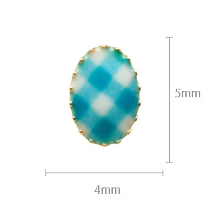 リボンパーツ チェック◆TA◆ビーズプレゼント中！Cocco ギンガムチェック オーバルパーツ ターコイズ 4×6mm 5個入り【メール便160円OK★】