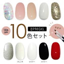 PREGEL プリジェル 人気カラージェル10色+ブラシ2本セット ジェルネイル 国産 日本製 まとめ買い キット【ネコポス対応】
