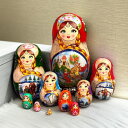 マトリョーシカ ロシア 人形 民芸品 土産物 手作り人形 手描き オブジェ 10個組 インテリア雑貨 洋風 ギフト プレゼント 北欧雑貨 伝統工芸 おもちゃ 飾...