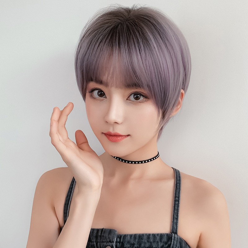 フルウィッグ ショート レディース ハロウィン ふんわり前髪 前髪あり 原宿風 かつら ぱっつん前髪 コスプレ パープル 可愛い コスチューム 仮装 大人用 イベント 学園祭 演劇 舞台 学芸会 文化祭