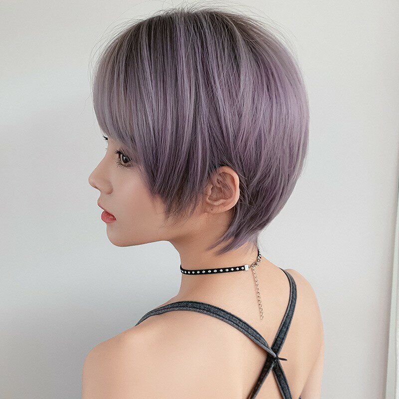 フルウィッグ ショート レディース ハロウィン ふんわり前髪 前髪あり 原宿風 かつら ぱっつん前髪 コスプレ パープル 可愛い コスチューム 仮装 大人用 イベント 学園祭 演劇 舞台 学芸会 文化祭 3