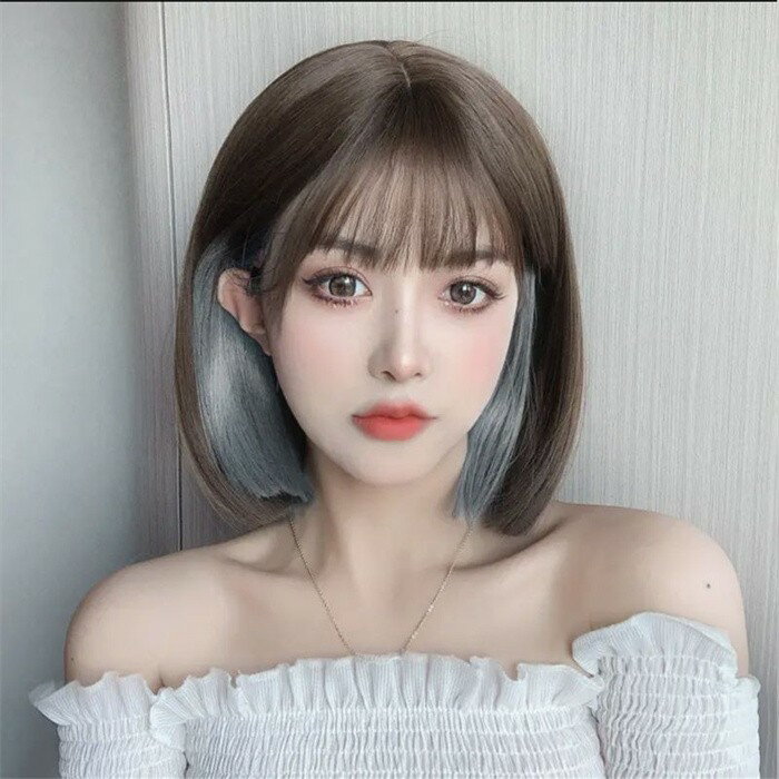 ウィッグ メッシュ レディース フルウィッグ ショート ストレート ぱっつん前髪 前髪あり 可愛い かわいい 大人用 コスプレ ロリータ ゴスロリ コスチューム 原宿風 仮装 超自然 かつら wig Lolita 小顔 文化祭 イベント 学園祭 ハロウィン