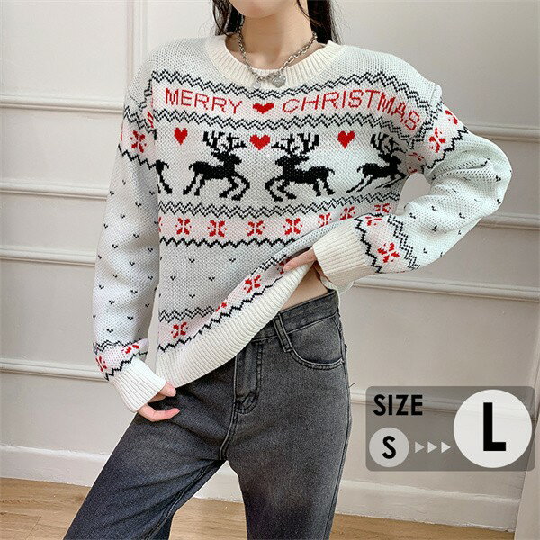 樂天商城 - セーター レディース クリスマス ニット クリスマスセーター ニットセーター Xmas Christmas クルーネック サンタ服 長袖 トップス ゆったり 秋冬 体型カバー おしゃれ カジュアル 可愛い 暖かい