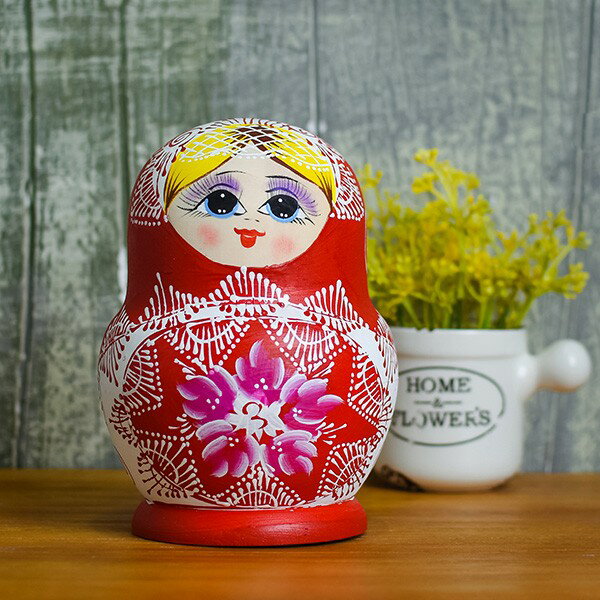 マトリョーシカ 人形 オブジェ 10個組15センチ レッド 工芸品 木製品 洋風 ロシア風 ギフト プレゼント かわいい 雑貨 人形 インテリア 手描き 北欧雑貨 おしゃれ おもちゃ 飾り 誕生日 キッズ 子供部屋 ハロウィン クリスマス [3]