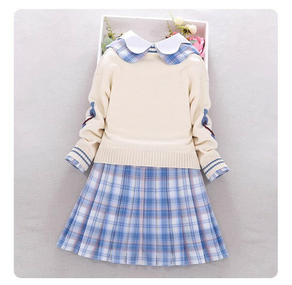 キッズ 入学式 女の子 制服 ワンピース セット 2点セット チェック柄 カーディガン 卒業式 110 120 130 140 150 160 プリーツスカート ブルー 青 ピンクパープル カジュアル 学生服 小学生 中学生 JC ジュニア フォーマル 卒服 ギフト 卒園式 七五三 ピアノ 発表会 演奏会