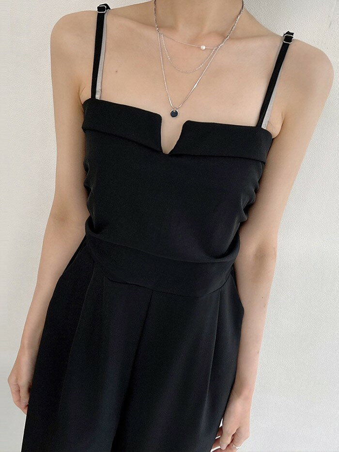 ジャンプスーツ オールインワン バックジッパー キャミソール パンツドレス ロングパンツ ハイウェスト パーティー 脚長効果 旅行 シンプル 普段使い オフィス カジュアル デート きれいめ 大人 ビジネス お洒落 おしゃれ ブラック S M L 2L 3L