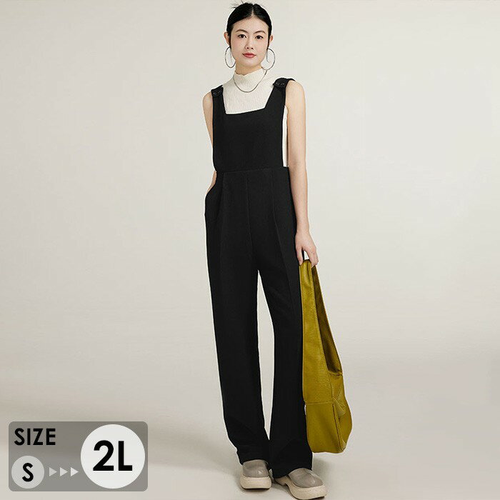 ジャンプスーツ オールインワン バックジッパー パンツドレス ロングパンツ ハイウェスト パーティー 脚長効果 旅行 シンプル 普段使い オフィス カジュアル デート きれいめ 大人 ビジネス お洒落 おしゃれ ブラック S M L 2L