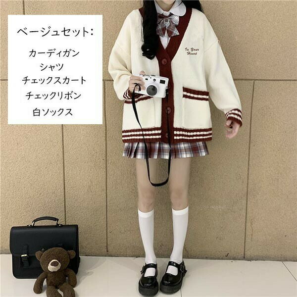 入学式 卒業式 スーツ 女の子 ニット カーディガン 子供服 jk 5点セット ゆったりサイズ フォーマル スーツ 女児 チェック 中学生 高校生 中高生 通学 制服 結婚式 お受験 発表会 演奏会 誕生日 可愛い プレゼント ギフト S M L XL 2XL 赤 ベージュ ブラック