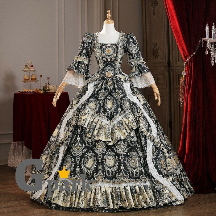 樂天商城 - ロリータ お姫様ドレス ロココ調 中世風 貴族ドレス 舞台衣装 オペラ 演奏会 歌劇 パーティー ジャガード ロング Aライン サイズ指定 da010x0x0m7