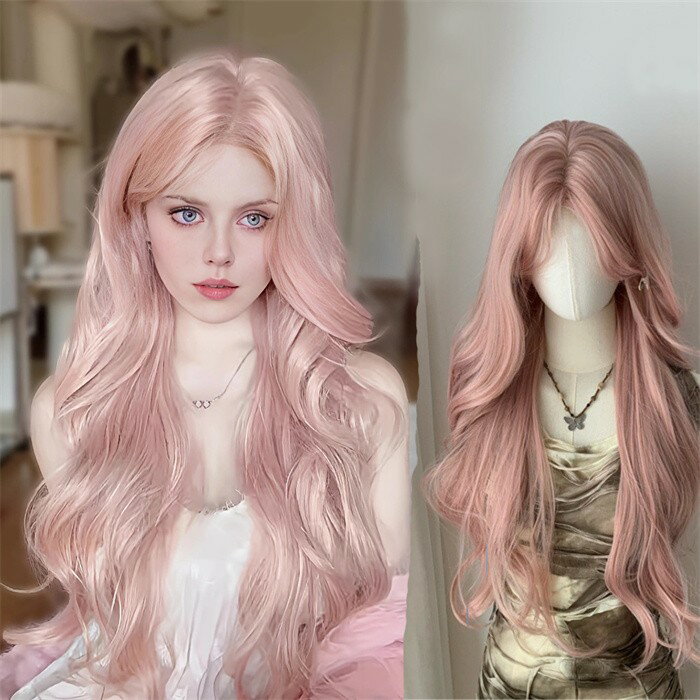 ウィッグ ロング ピンク ブラック ウェーブ レディース フルウィッグ 韓国風 自然 小顔効果 耐熱 かつら wig 可愛い おしゃれ 姫系 ロリータ フェミニン 日常使い 原宿系 ファッション 撮影 イベント パーティー ハロウィン コスプレ 前髪あり ロングヘア dq334x1x1lc
