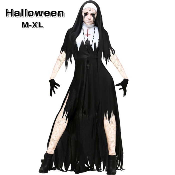 樂天商城 - ハロウィン 衣装 修道女 仮装 コス コスプレ ハロウィン 衣装 聖女 牧師 宣教師 修道士 コスプレ衣装 シスターコス シスター 黒 レディース ワンピース コスチューム 大人 女性 ハロウィン衣装 ハロウィン仮装 ブラック M-XL
