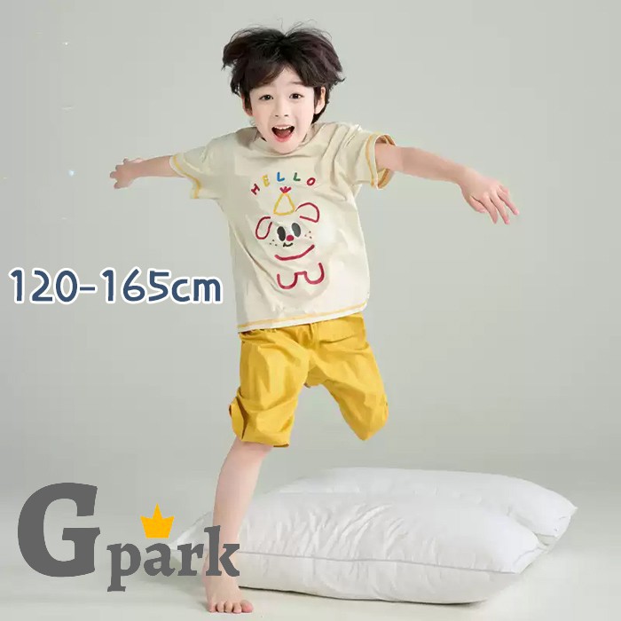綿 パジャマ キッズ ジュニア 男の子 子供 ルームウェア 半袖 夏 セットアップ 120cm 130cm 140cm 150cm 160cm 165cm 韓国 上下セット ハーフパンツ 部屋着 ロゴ かぶり 夏用 涼しい 小学生 中学生 修学旅行 おしゃれ シンプル イエロー ch027zbzbm7