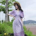 リゾートワンピース レディース サマードレス ロング マキシ丈ワンピース バックシャン Aライン 水着の上に着る服 ハワイ 沖縄 旅行用 大人 20代 30代 40代 可愛い お洒落 花柄 シャーリング ふんわり フェミニン 薄手 裏地付きリゾートファッション