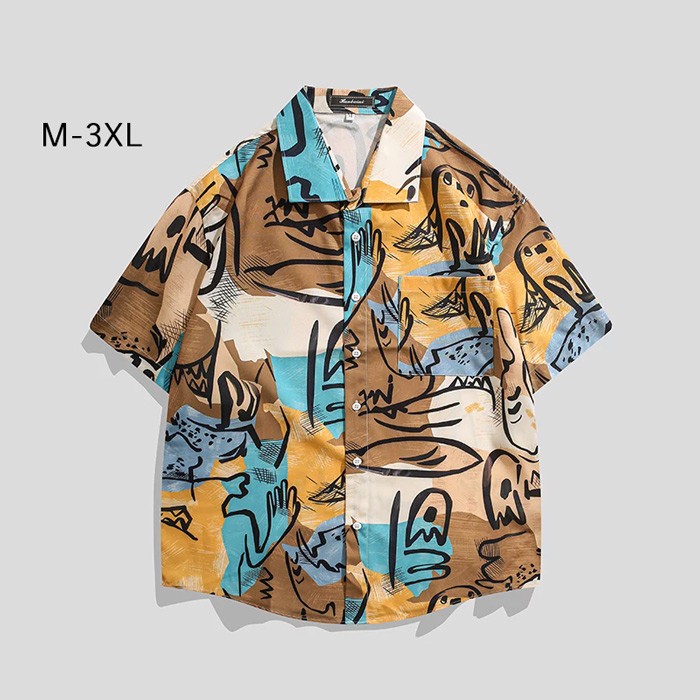 樂天商城 - アロハシャツ メンズ レディース 半袖 開襟シャツ 派手 柄シャツ リゾートシャツ 夏服 大きいサイズ ハワイ風 カジュアル シャツ アロハ 開襟 ペアルック ストリート 男女兼用 お揃い シンプル ハワイアン ブラウン M L XL 2XL 3XL mc084zbzbm7