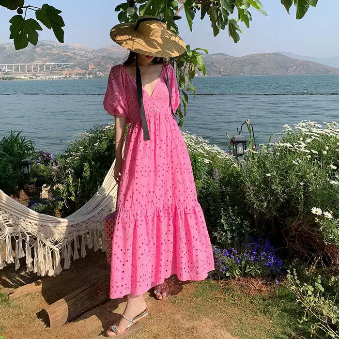 リゾートワンピース 夏 沖縄 ハワイ 花柄 大人 ワンピース サマードレス ハワイアン 韓国 可愛い ロングワンピース 体型カバー 結婚式 七五三 成人式 卒業式 入学式 Aライン 春夏おうち マキシ丈 おしゃれ ドレープ ピンク S M L XL mf018zbzbm7