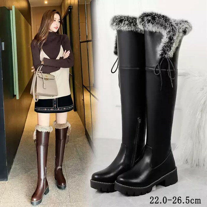ロングブーツ レディース 美脚 ブーツ 歩きやすい 履きやすい ニーハイブーツ ローヒール ジュアル 大きいサイズ 痛くない 小さいサイズ ゆったり スムース 細見せ 秋冬 疲れにくい ブラック ブラウン 22.0-26.5