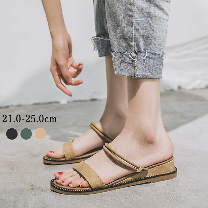 3ways フラットサンダル レディース ぺたんこ ローヒール 歩きやすい 軽量 スリッパ 美脚 ストラップ フラット アンクル ビーチサンダル トレンド シンプル 無地 小さい 温泉 21.0 21.5 22.0 22.5 23.0 24.5 25.0 ブラック グリーン ベージュ
