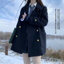 ショート丈コート レディース スーツジャケット 長袖学生制服 冬 秋 春 ショートコート通学 中学生 高校生 卒業式ネイビー濃紺