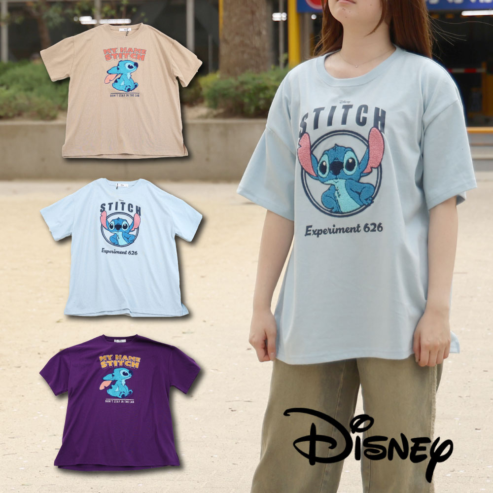 スティッチ ディズニー キャラクター 半袖シャツ Tシャツ レディース 女性 婦人 夏物 ベージュ 