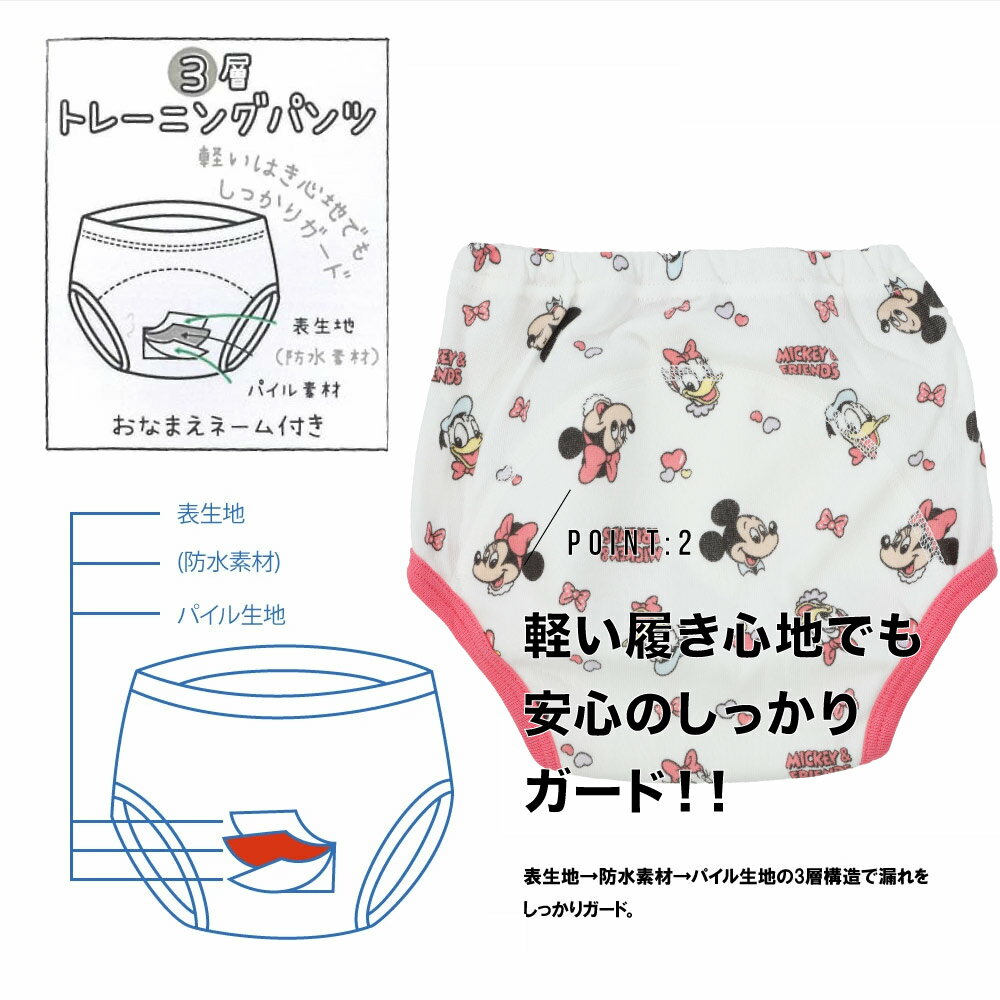 3枚組 ミニーマウス ミニーちゃん 3層トレーニングパンツ トレパン トイトレ ベビー下着 下着 子ども下着 90 95 100 ディズニー 女の子