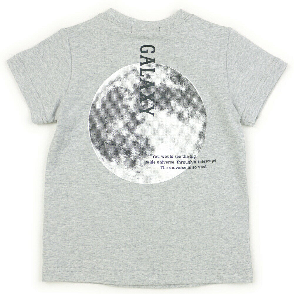Tシャツ 半袖 接触冷感 子供服 男の子 キッズ ジュニア スクール 満月 MOON バックプリント シンプル 涼しい コットン 綿100％ GRAND HOPES グランドホープス 杢グレー ブラック 黒【Little Stars】