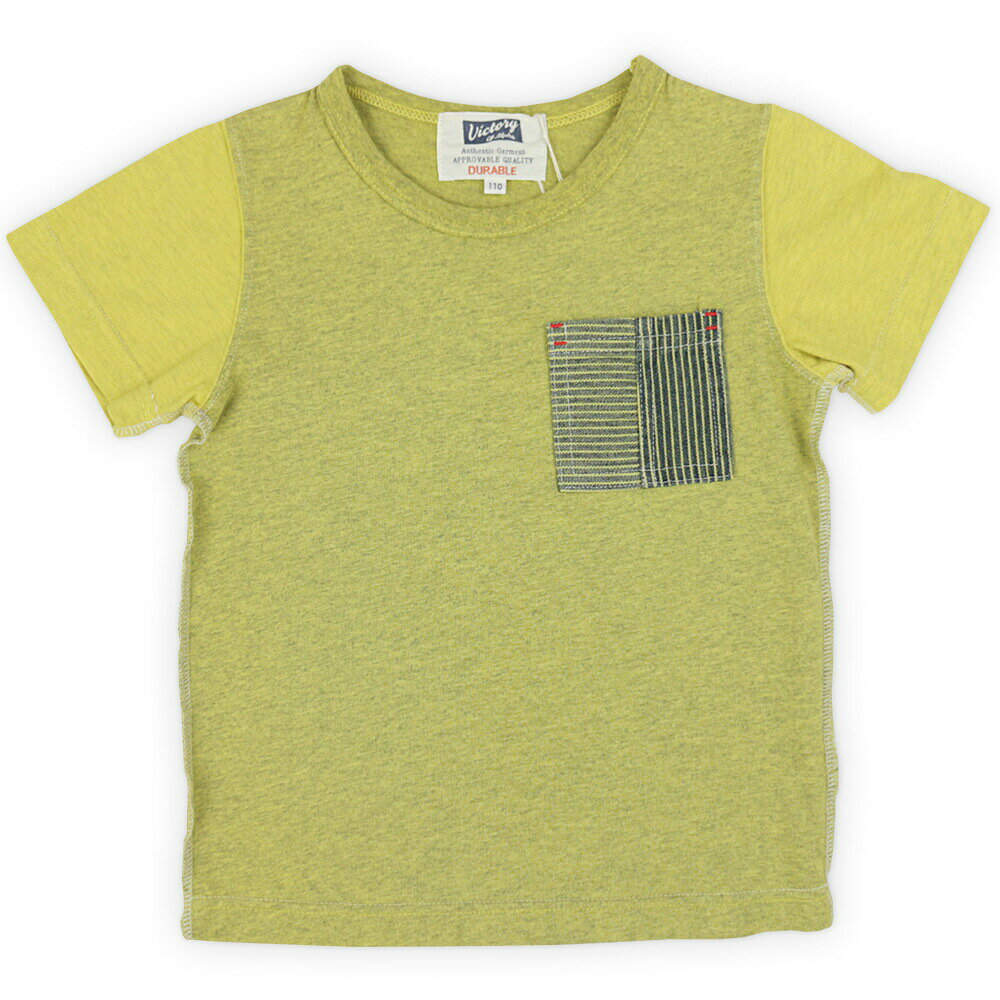 Tシャツ 半袖 子供服 男の子 キッズ 異素材胸ポケット 製品染め シンプル ジュニア スクール 通園通学 コットン 綿100％ ビクトリーオブアルファ victory of alpha マスタード 黄色系 サックス ブルー系【Little Stars】