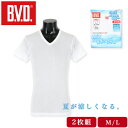 B.V.D 紳士 メンズ BVD メッシュ 肌着 インナー V首 半袖 シャツ Tシャツ 2P 2枚組 吸水速乾 夏 涼しい Vネック 通気性 綿混 汗対策 コットン 無地 ホワイト