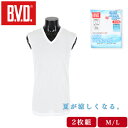B.V.D 紳士 メンズ BVD メッシュ 肌着 インナー V首 スリーブレス タンクトップ 2P 2枚組 吸水速乾 夏 涼しい Vネック 通気性 綿混 汗対策 コットン 無地 ホワイト 袖なし