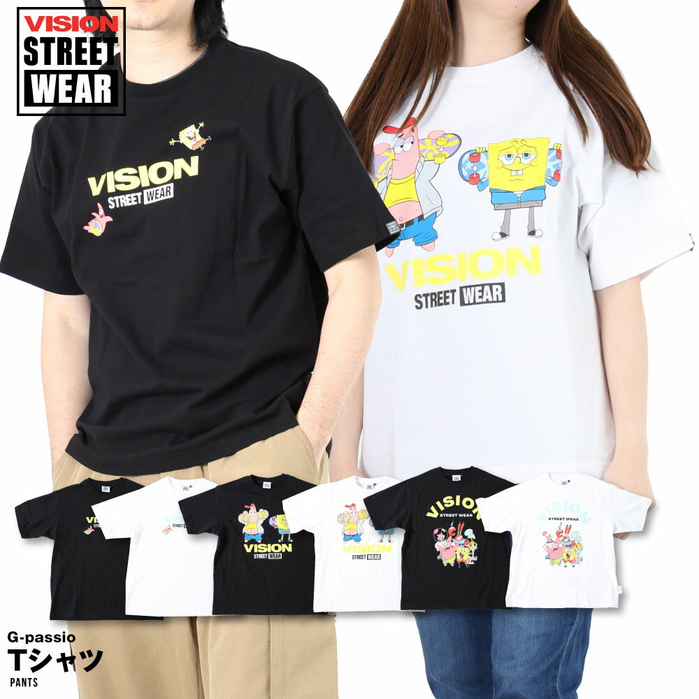 乐天商城 - スポンジボブ スポンジ・ボブ VISION STREET WEAR ビジョンストリートウェアー コラボ アニメ イラスト 半袖 半そで 半そでTシャツ 半袖Tシャツ 半T メンズ レディース ユニセックス