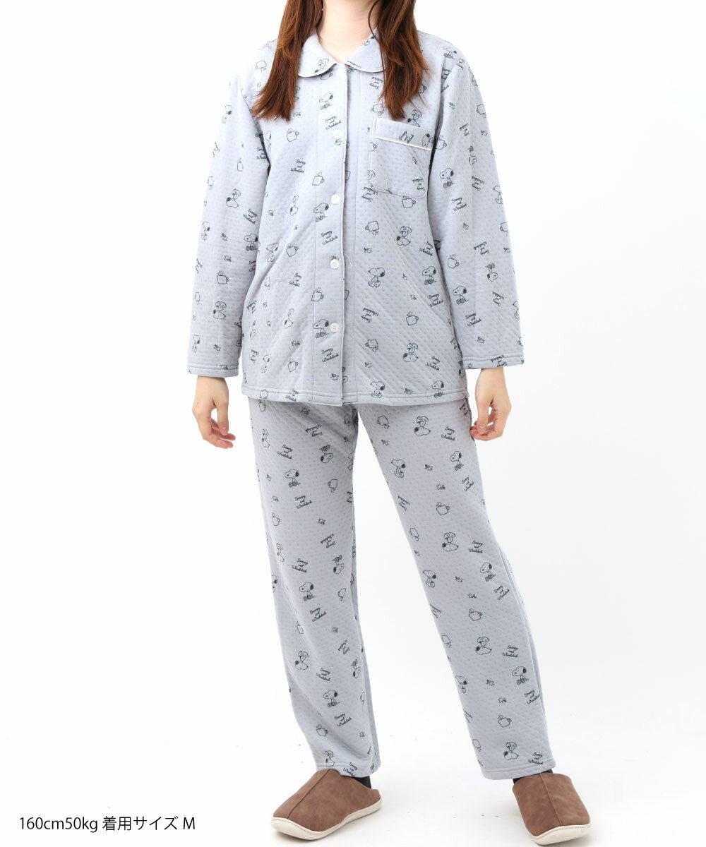 レディース スヌーピー キルト パジャマ 前開き 部屋着 ルームウェア あたたか 保温 冬 キルティング PEANUTS ピーナッツ キャラ SNOOPY