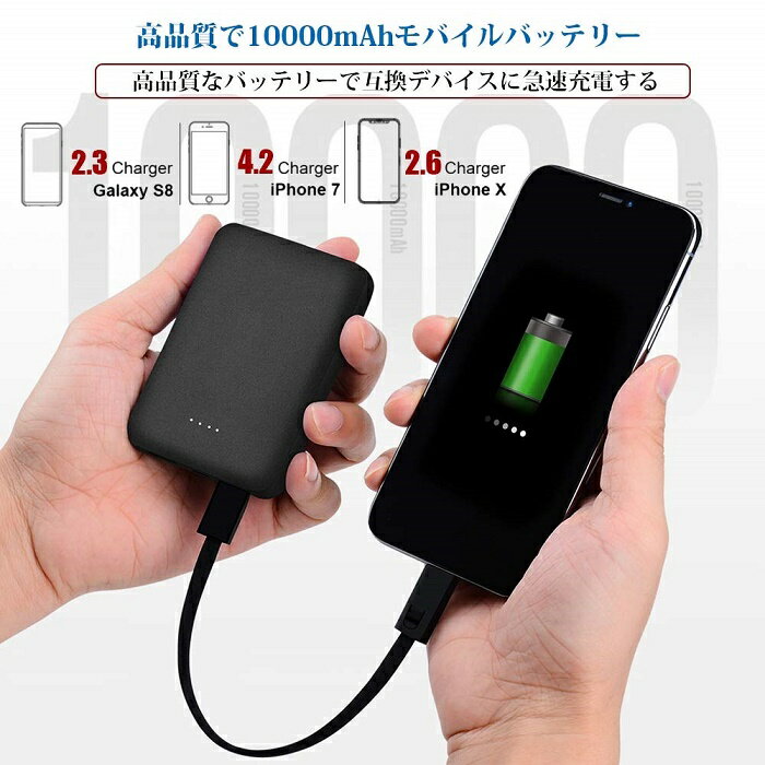 SMART POWER BANK Mini モバイルバッテリー 10000mAh [業界最軽量 小型 クラス] [大容量2ポート] iPhone/iPad/Android 対応(大容量 10000mAh 最薄最軽量 モバイルバッテリー)2USB出力ポート 防水・防塵・耐衝撃 地震/災害時/ 旅行/出張