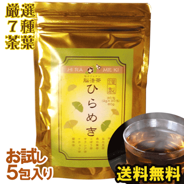 お茶 ハーブティー ティーバッグ【健康茶の集大成】脳活茶ひらめき！■お試し5包セット■送料無料。イチョウ茶 なた豆茶 桑の葉茶 ごぼう茶 サラシア茶 菊芋茶にこだわりの宇治 ほうじ茶を美味くブレンド♪日常のお共としてひらめき茶！ポイント消化 買い回り