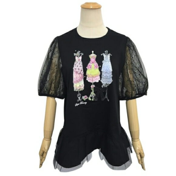 【10%OFFクーポン発行中！】スーパービューティー チュニック カットソー トルソー柄 袖レース 2512013 ブラック 2025年春夏 オーラボー 大人かわいい服 大人スタイル キレイメ Super Beauty レディース アパレル 女性 M L LL 30代 40代 50代 60代