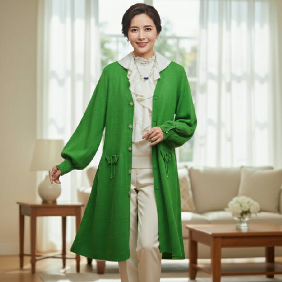 スーパービューティー カーディガン 前立てビジュー リブ編み Vネック 2421035 グリーン 2024年秋冬 オーラボー 大人かわいい服 大人スタイル キレイメ Super Beauty レディース アパレル 女性 M L LL 30代 40代 50代 60代 洋服 服 上品