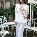 【ファッションセール10%OFFクーポン発行中】スーパービューティー チュニック カットソー パリス柄 袖フリル 2512010 ホワイト 2025年春夏 オー...
