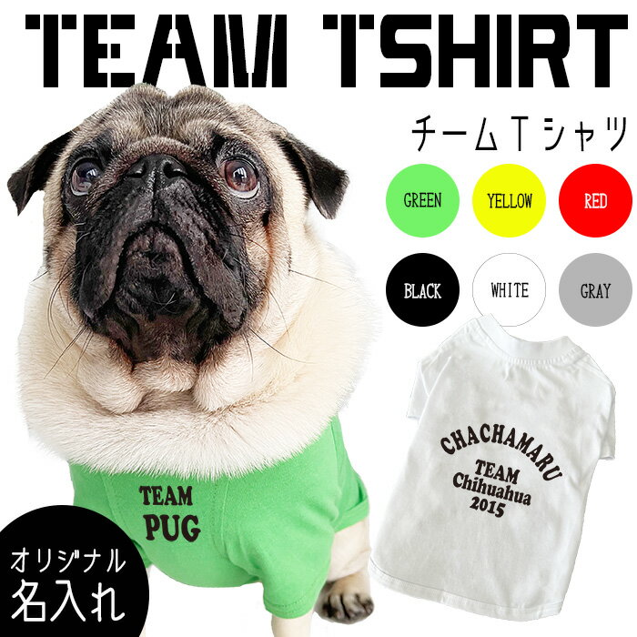 楽天G-snap犬服【G-snap】名入れ チームTシャツ 犬用 夏服 ドッグウェア 背面名入れ パグ フレブル シンプル カッコいい オシャレ ローマ字 トレーナー オリジナル M L XL XXL うちの子グッズ おでかけ お散歩 イベント 小型犬 薄手 人気 インスタ 映え トップス