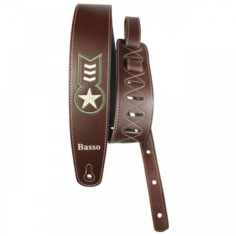 【10日までポイントUP】Basso ギターストラップ EmbroideredArmy VT L BrownArmy