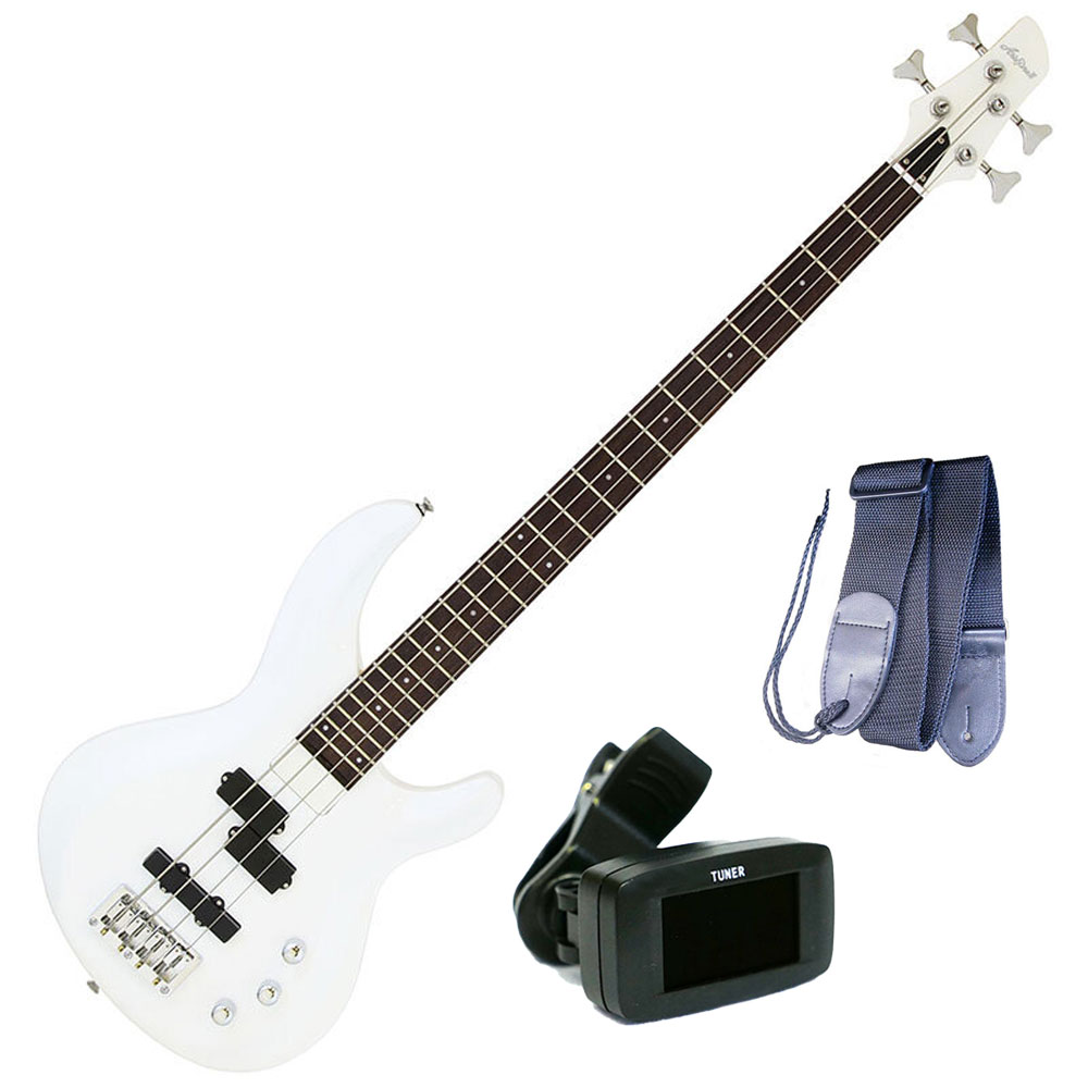 AriaProII ベースギター IGB-STD PWH＋チューナー＋ギターストラップ