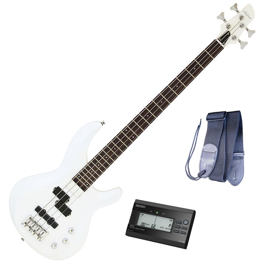 AriaProII ベースギター IGB-STD PWH＋SEIKO SAT10B＋ギターストラップ