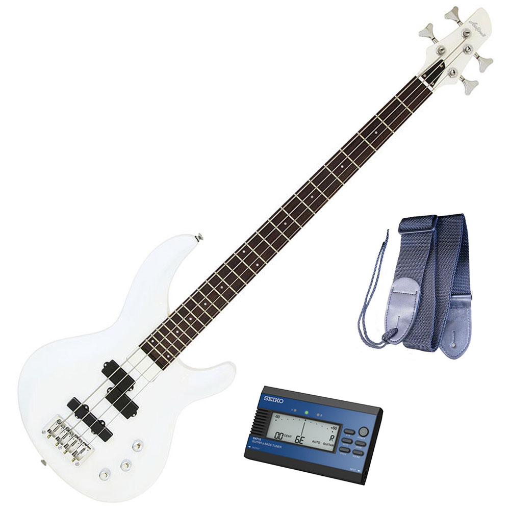 AriaProII ベースギター IGB-STD PWH＋SEIKO SAT10L＋ギターストラップ