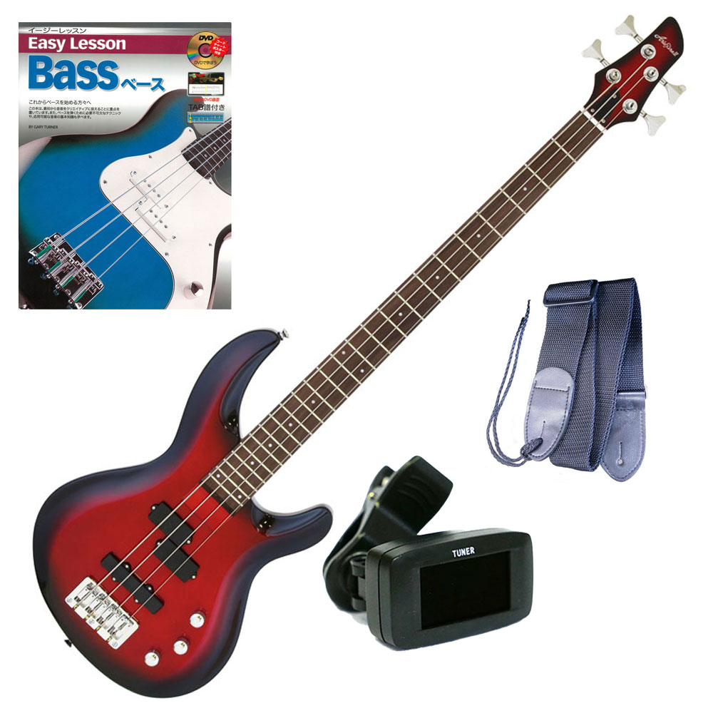 AriaProII ベースギター IGB-STD MRS＋チューナー＋ギターストラップ＋教則本＆DVD
