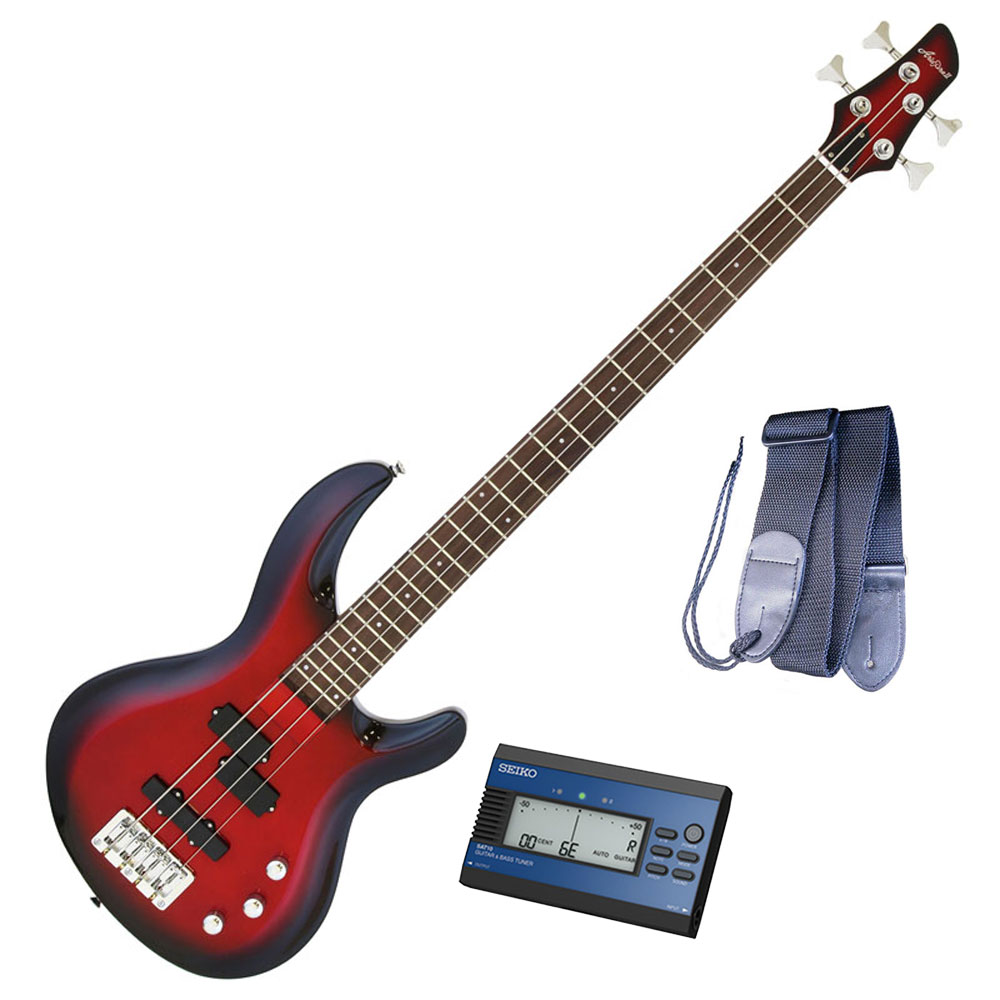 AriaProII ベースギター IGB-STD MRS＋SEIKO SAT10L＋ギターストラップ