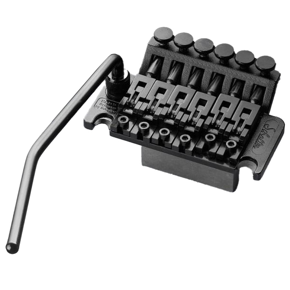 ロック式トレモロとして世界の超定番的なモデル。 ギター・トレモロに革命を起こした Floyd Rose Tremolo を製造してきたSchaller社のロック式ナイフエッジ・トレモロ。ダイキャスト製。 付属品：Lock Nut set、Spring x3、Stud & Insert 、String Retainer [Nut R2=41.28mm Block 37mm]