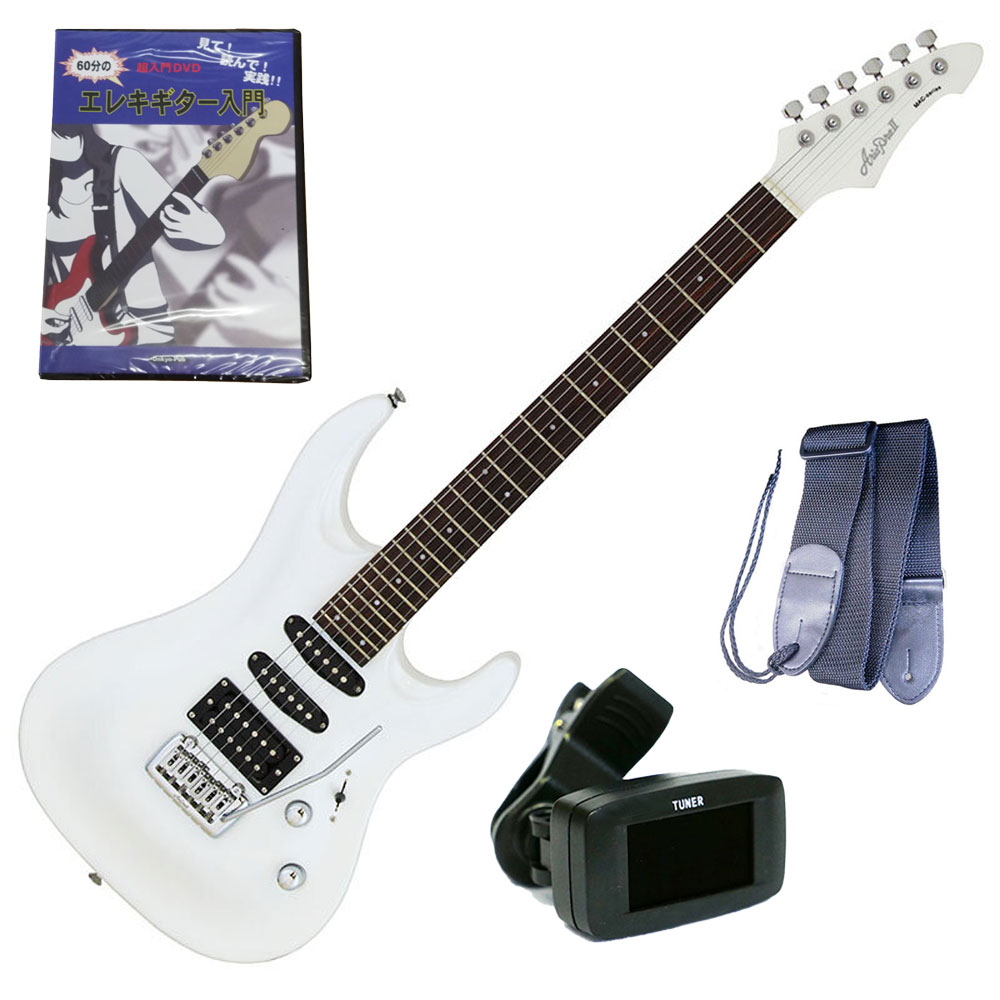 AriaProII エレキギター MAC-STD PWH＋チューナー＋ギターストラップ＋教則DVD