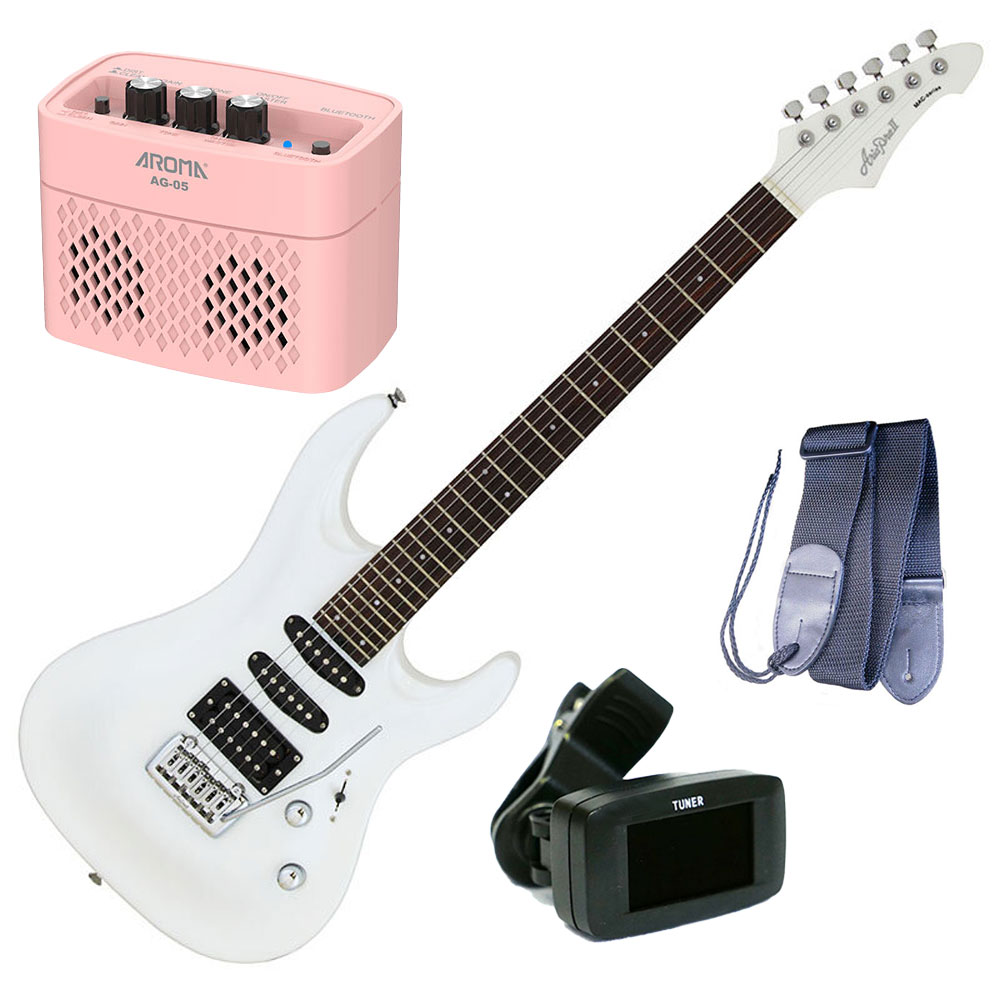 AriaProII エレキギター MAC-STD PWH＋チューナー＋ギターストラップ＋AG-05 PK
