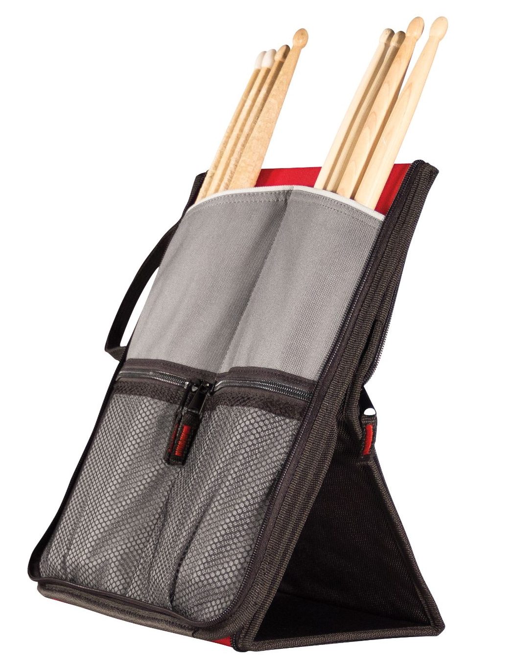 Stick Bag STICK FLIP フロアタムなどに取り付ける必要のない自立型のスティックバッグで、演奏中のスティックの出し入れが容易。 ショルダーストラップ付で、持ち運びの際はメッセンジャーバッグとしての仕様も可能。 （8~10pr 程度収納可能）
